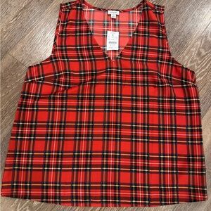 J. Crew Red Plaid Tank Top Size L